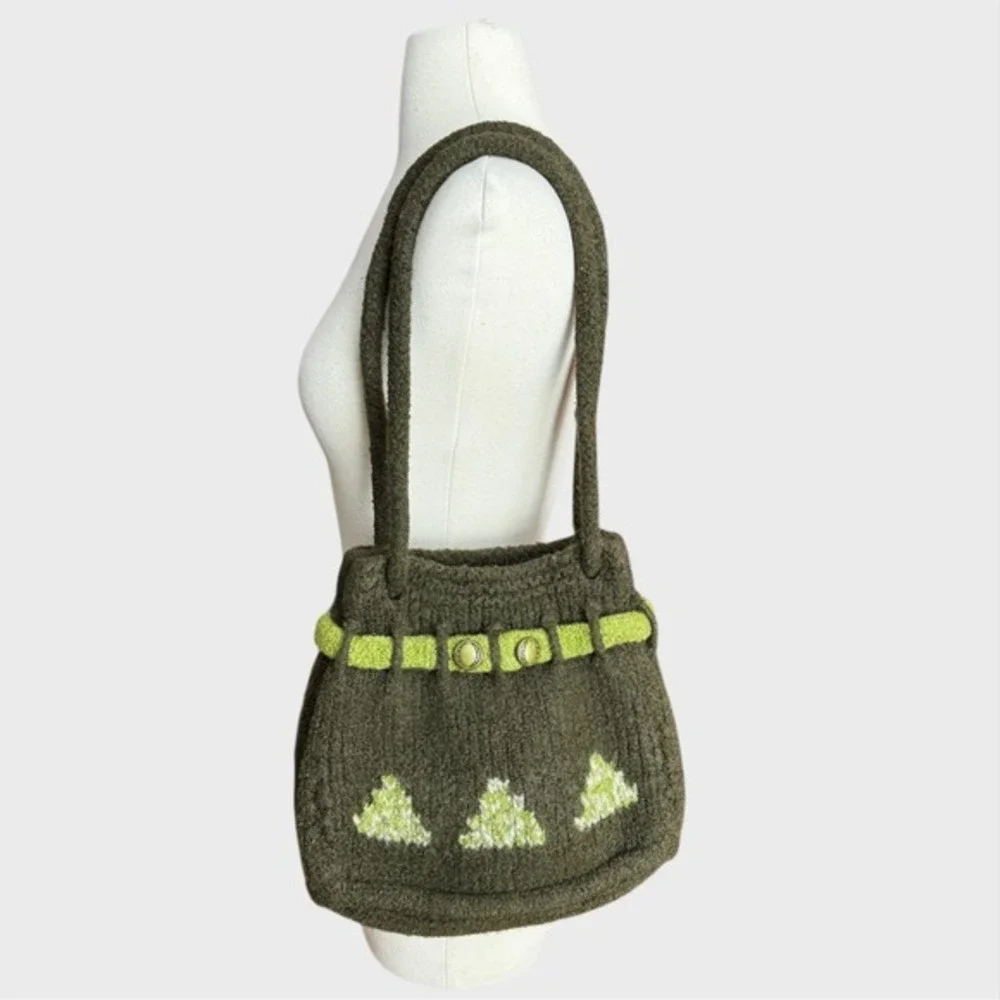 Handmade Forest Core Felted Wool Handbag mossy green trees goblin core whimsical
